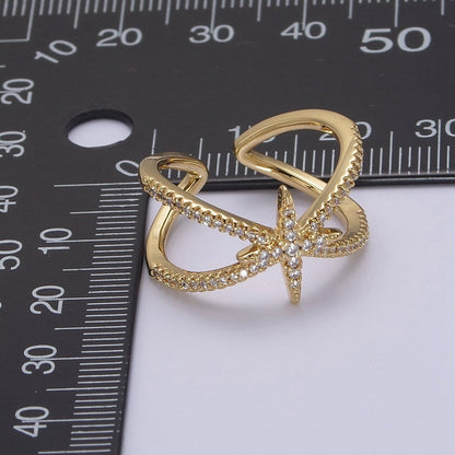 Criss Cross Star Ring, CZ Ring, Statement Ring Silver, X rings, Crossover Ring Open Adjustable 14k Gold Filled S-449 S-450