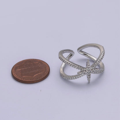 Criss Cross Star Ring, CZ Ring, Statement Ring Silver, X rings, Crossover Ring Open Adjustable 14k Gold Filled S-449 S-450