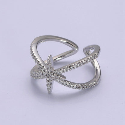 Criss Cross Star Ring, CZ Ring, Statement Ring Silver, X rings, Crossover Ring Open Adjustable 14k Gold Filled S-449 S-450