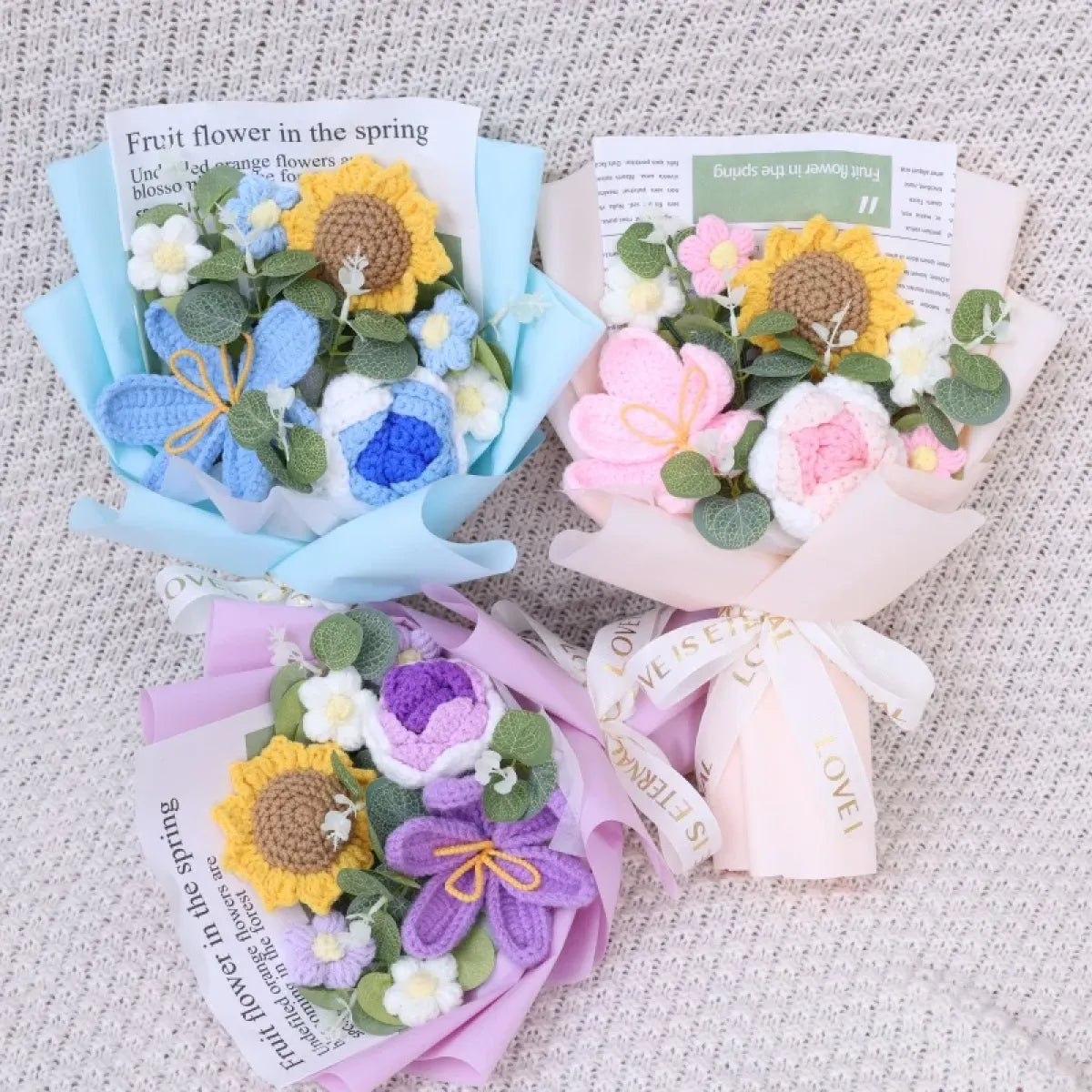 Crochet Flower Bouquet – Sunflower, Rose &amp; Tulip Gift for Birthday or Valentine’s Day