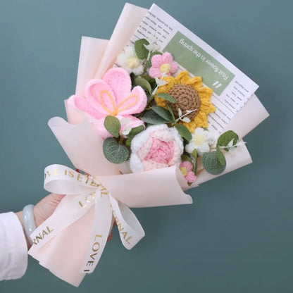 Crochet Flower Bouquet – Sunflower, Rose &amp; Tulip Gift for Birthday or Valentine’s Day