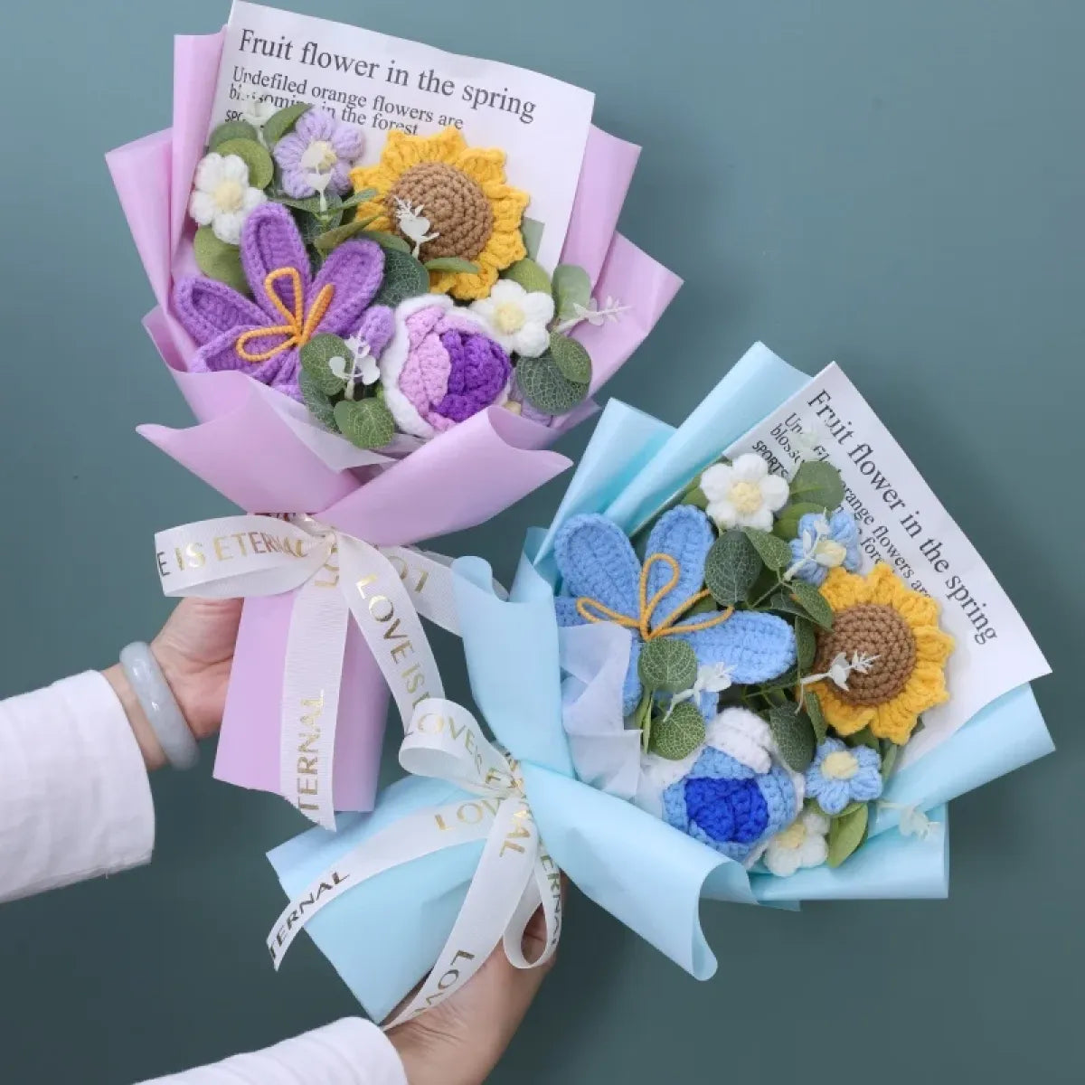 Crochet Flower Bouquet – Sunflower, Rose &amp; Tulip Gift for Birthday or Valentine’s Day