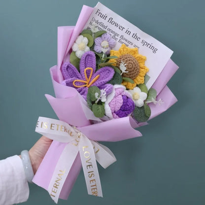 Crochet Flower Bouquet – Sunflower, Rose &amp; Tulip Gift for Birthday or Valentine’s Day
