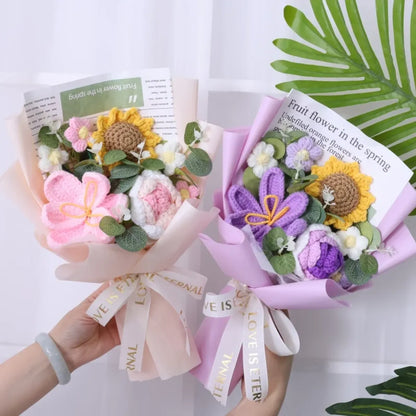 Crochet Flower Bouquet – Sunflower, Rose &amp; Tulip Gift for Birthday or Valentine’s Day