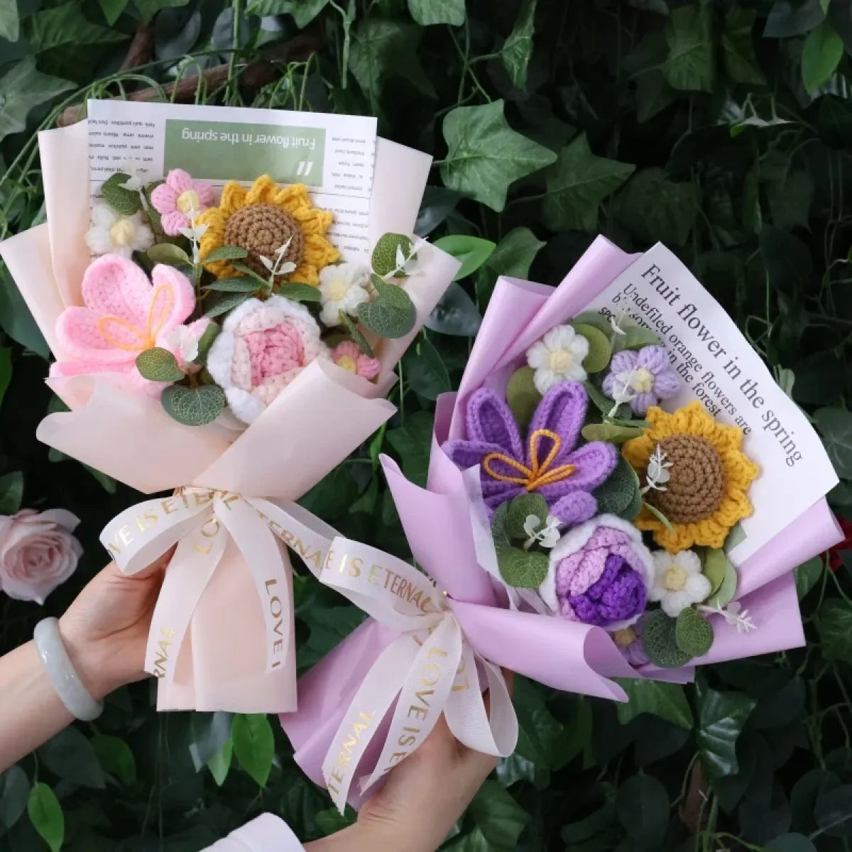 Crochet Flower Bouquet – Sunflower, Rose &amp; Tulip Gift for Birthday or Valentine’s Day