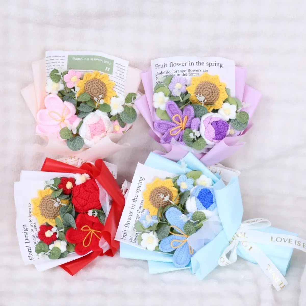 Crochet Flower Bouquet – Sunflower, Rose &amp; Tulip Gift for Birthday or Valentine’s Day