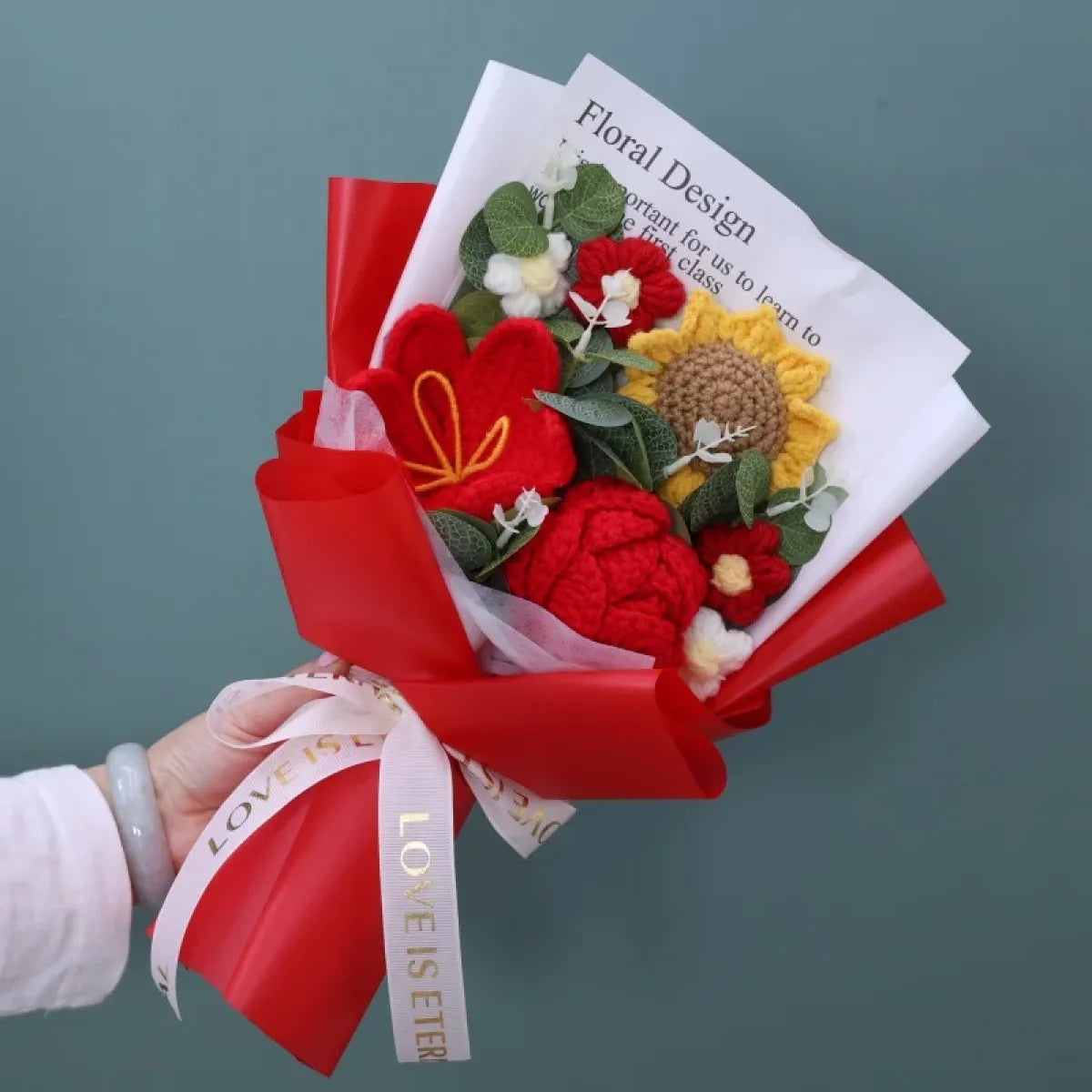 Crochet Flower Bouquet – Sunflower, Rose &amp; Tulip Gift for Birthday or Valentine’s Day