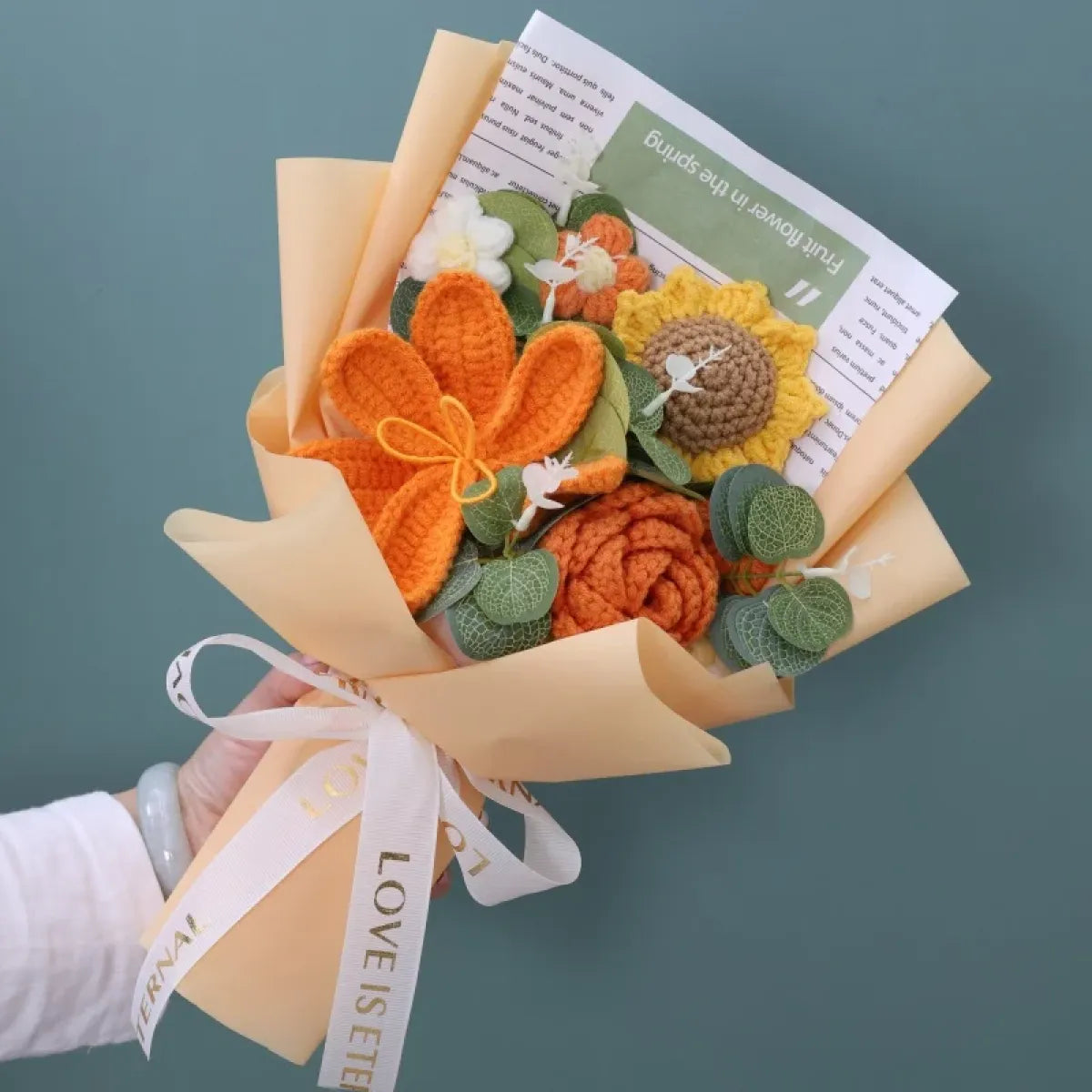 Crochet Flower Bouquet – Sunflower, Rose &amp; Tulip Gift for Birthday or Valentine’s Day