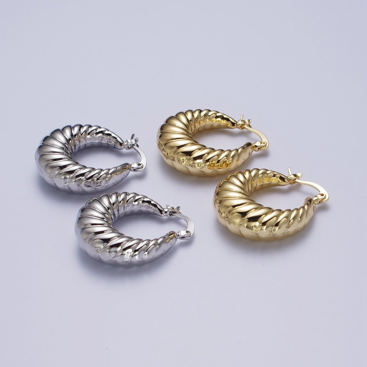 Croissant Twisted Braided Hoop Latch Earrings in Gold &amp; Silver | AD-080 AD-081