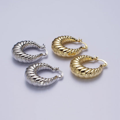 Croissant Twisted Braided Hoop Latch Earrings in Gold &amp; Silver | AD-080 AD-081