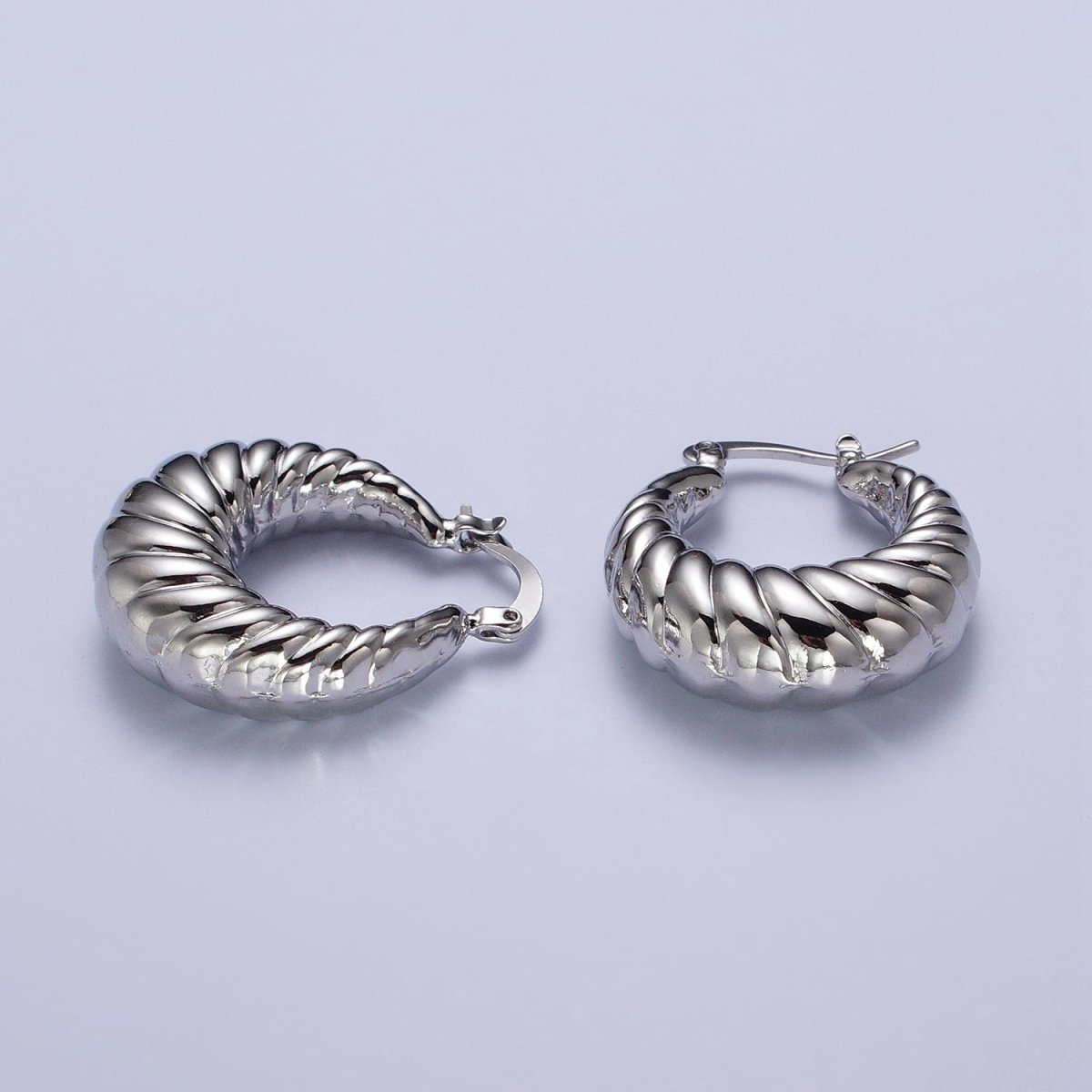 Croissant Twisted Braided Hoop Latch Earrings in Gold &amp; Silver | AD-080 AD-081