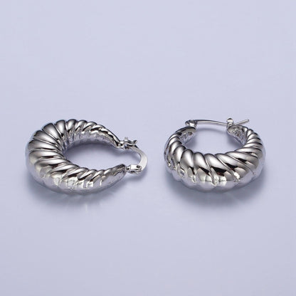 Croissant Twisted Braided Hoop Latch Earrings in Gold &amp; Silver | AD-080 AD-081