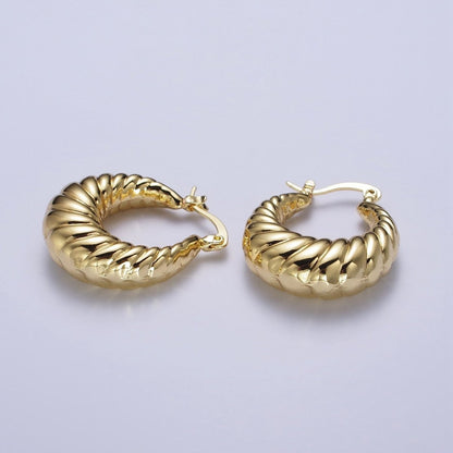 Croissant Twisted Braided Hoop Latch Earrings in Gold &amp; Silver | AD-080 AD-081