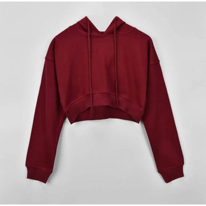 Solid Color Cropped Hoodie