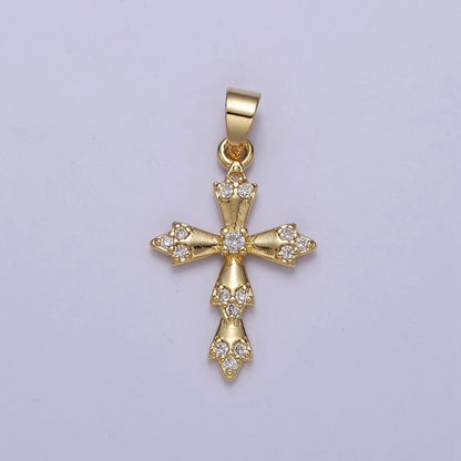 Cross Charm Pendant, Gold Filled Cross with Cubic Zirconia Stone for Religious Minimalist Layering Pendant J-440