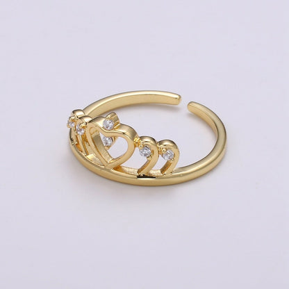 Crown Cubic Mini Pendant, Heart Cubic Pave 24K Gold Charm, Solitaire CZ Pendant Double Ring, Dainty ring Charm R439