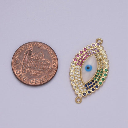 Cubic Evil Eye Charm Connector Greek Eye Double Bail Pendant Connector with CZ Rhinestone Accent Micro Pave Evil Eye Charm For Necklace Making Y-458