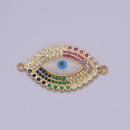 Cubic Evil Eye Charm Connector Greek Eye Double Bail Pendant Connector with CZ Rhinestone Accent Micro Pave Evil Eye Charm For Necklace Making Y-458