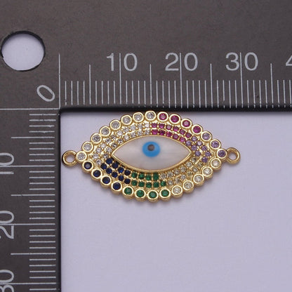 Cubic Evil Eye Charm Connector Greek Eye Double Bail Pendant Connector with CZ Rhinestone Accent Micro Pave Evil Eye Charm For Necklace Making Y-458