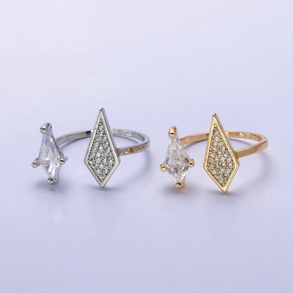 Cubic Open Marquise Stacking Ring Gold Marquise Cuff Ring Silver Adjustable Ring Micro Pave Stone Geometric Ring R-277 R-304