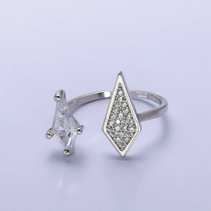 Cubic Open Marquise Stacking Ring Gold Marquise Cuff Ring Silver Adjustable Ring Micro Pave Stone Geometric Ring R-277 R-304