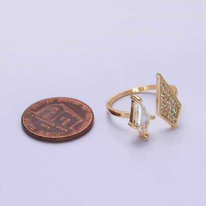 Cubic Open Marquise Stacking Ring Gold Marquise Cuff Ring Silver Adjustable Ring Micro Pave Stone Geometric Ring R-277 R-304