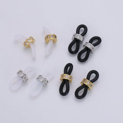 Cubic Pave 24K Gold Filled with Silicon Connector with Silicon Eyeglasses Holder Connector For Craft Supply  L-194~L-197