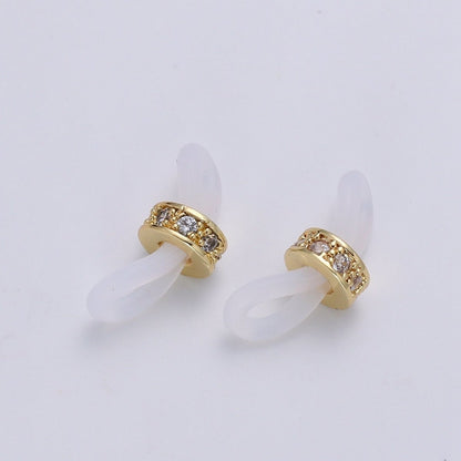 Cubic Pave 24K Gold Filled with Silicon Connector with Silicon Eyeglasses Holder Connector For Craft Supply  L-194~L-197