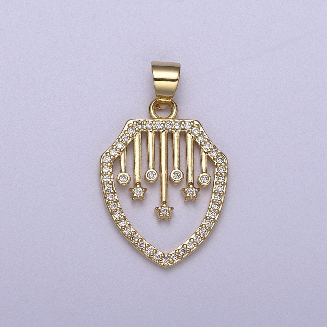 Cubic Shield Pendant Star Celestial Charm in 14k Gold Filled H-174