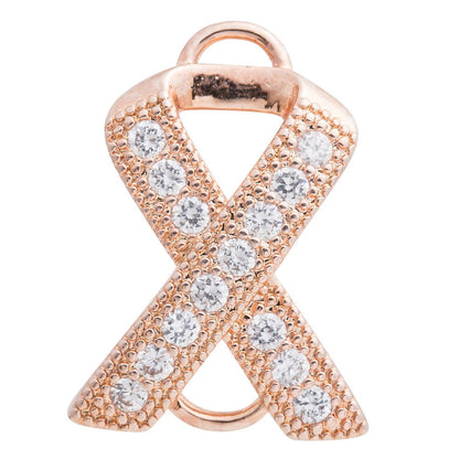 Cubic Zirconia Cancer Ribbon Hope Cooper Charm Connector, Crystal Rhinestone CZ Pave Czech Bracelet Design Gold Plated Material F-154