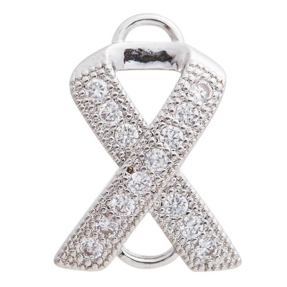 Cubic Zirconia Cancer Ribbon Hope Cooper Charm Connector, Crystal Rhinestone CZ Pave Czech Bracelet Design Gold Plated Material F-154