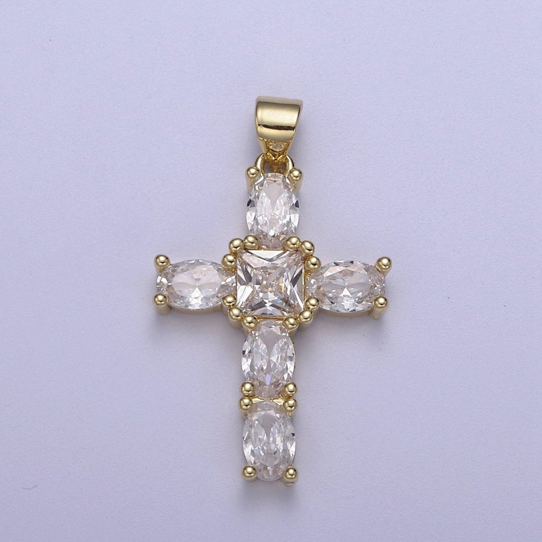 Cubic Zirconia Cross Pendant 14K Gold Filled Cross charm for Religious jewelry Making H-400