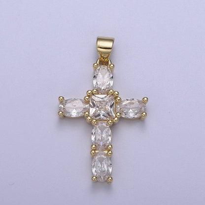 Cubic Zirconia Cross Pendant 14K Gold Filled Cross charm for Religious jewelry Making H-400
