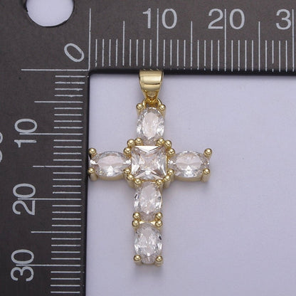 Cubic Zirconia Cross Pendant 14K Gold Filled Cross charm for Religious jewelry Making H-400