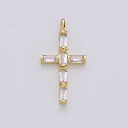 Cubic Zirconia CZ Marquise Navette Crystal Small Cross Pendant Charm Chain Necklace in 14k Gold Filled Silver Cross Charm Religious Jewelry I-657 I-658