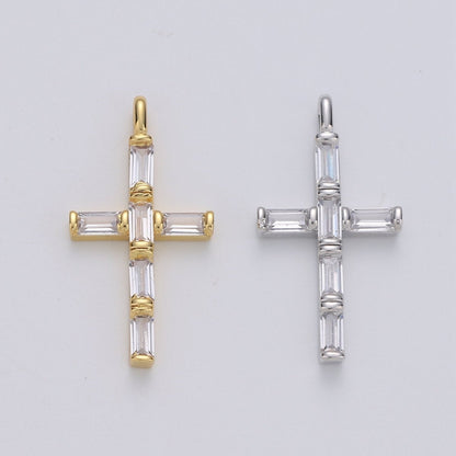 Cubic Zirconia CZ Marquise Navette Crystal Small Cross Pendant Charm Chain Necklace in 14k Gold Filled Silver Cross Charm Religious Jewelry I-657 I-658