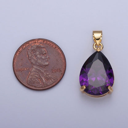 Cubic Zirconia Teardrop Pendant, Large Multicolor CZ For Necklace Making H-316 H-320 H-346 H-369 H-371 H-373