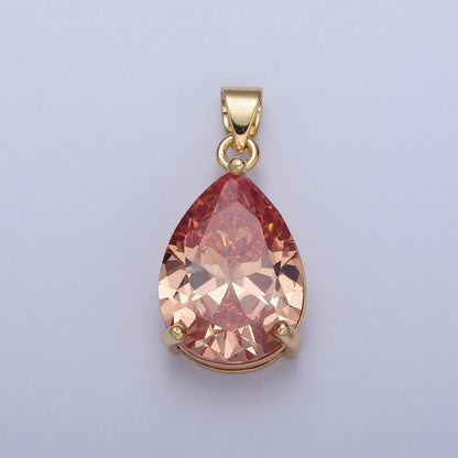 Cubic Zirconia Teardrop Pendant, Large Multicolor CZ For Necklace Making H-316 H-320 H-346 H-369 H-371 H-373