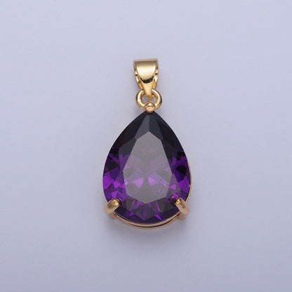 Cubic Zirconia Teardrop Pendant, Large Multicolor CZ For Necklace Making H-316 H-320 H-346 H-369 H-371 H-373