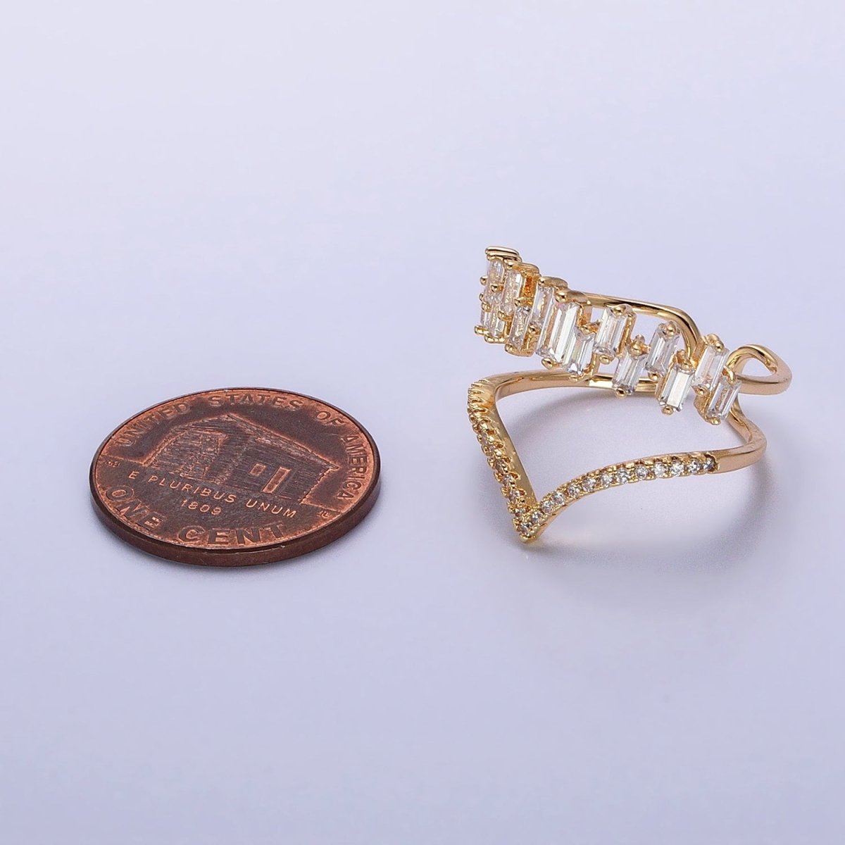 Curve Ring Baguette CZ Diamond Chevron Ring, Thin Gold Minimalist Ring | O1815 O1816