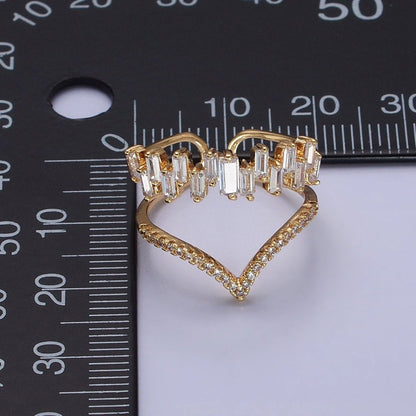 Curve Ring Baguette CZ Diamond Chevron Ring, Thin Gold Minimalist Ring | O1815 O1816