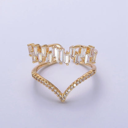 Curve Ring Baguette CZ Diamond Chevron Ring, Thin Gold Minimalist Ring | O1815 O1816
