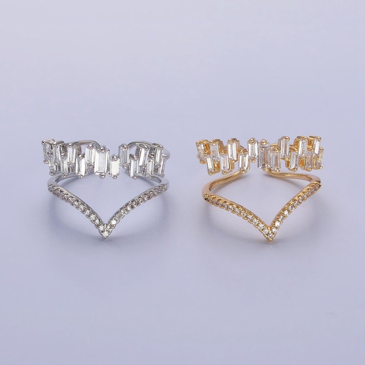Curve Ring Baguette CZ Diamond Chevron Ring, Thin Gold Minimalist Ring | O1815 O1816