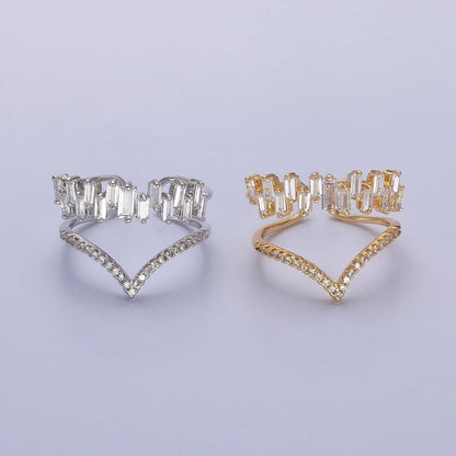 Curve Ring Baguette CZ Diamond Chevron Ring, Thin Gold Minimalist Ring | O1815 O1816
