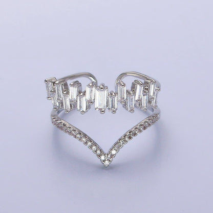 Curve Ring Baguette CZ Diamond Chevron Ring, Thin Gold Minimalist Ring | O1815 O1816