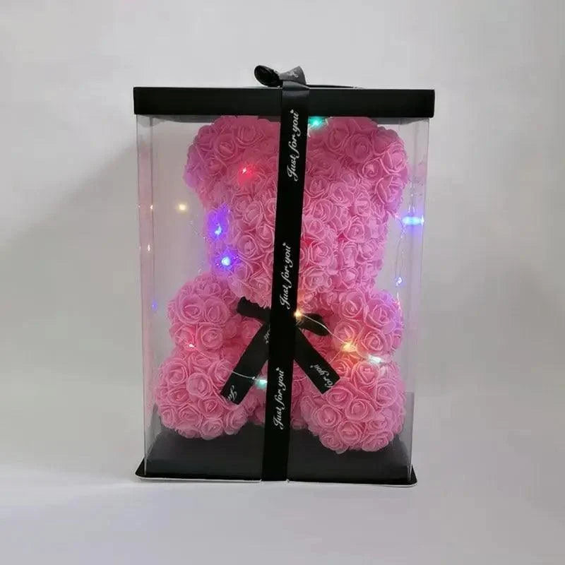 Cute artificial rose flower teddy bears gift box for home decor - Christmas Valentine&