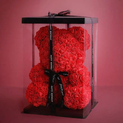 Cute artificial rose flower teddy bears gift box for home decor - Christmas Valentine&