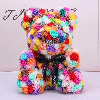 Cute artificial rose flower teddy bears gift box for home decor - Christmas Valentine&