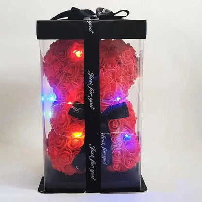 Cute artificial rose flower teddy bears gift box for home decor - Christmas Valentine&