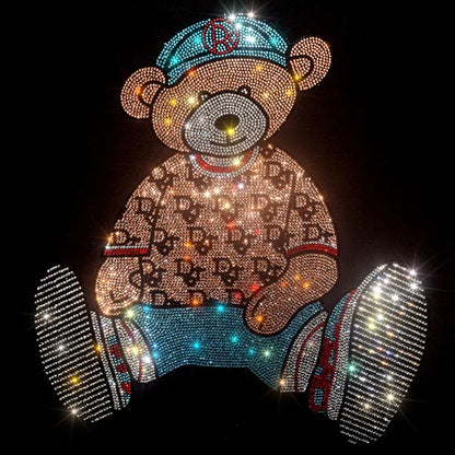 Cute Bear Cotton T-Shirt - Rhinestone Cartoon Top for Women
